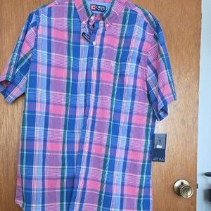 Chaps Men's Casual Plaid Shirt - Pink, Blue, and Green